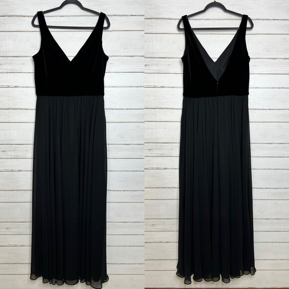 Mori Lee Black Velvet Chiffon Gown Dress Plus Size 16 - Picture 15 of 15
